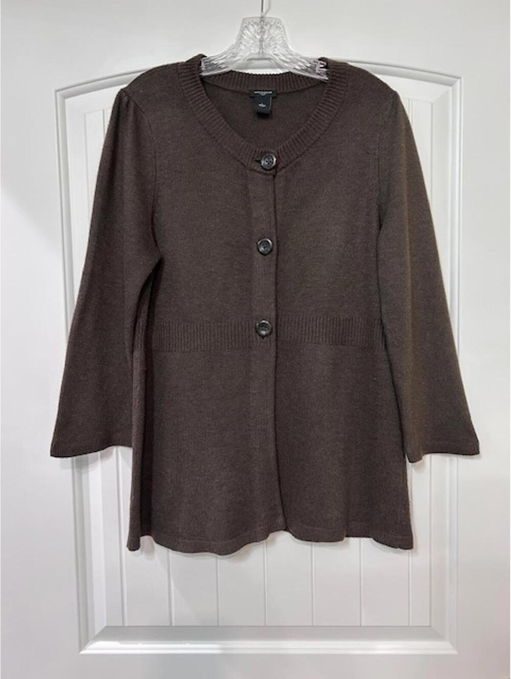 🍫 Ann Taylor Truffle Button‑Front Cardigan – Size L Classic